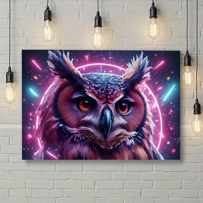 Miniatura 5 de Canvas Wall Art Painting Retro Synthwave Owl Layered Composition Waterproof Abstract Decor for Kitchen Studio Apartment Gym 24"x36"