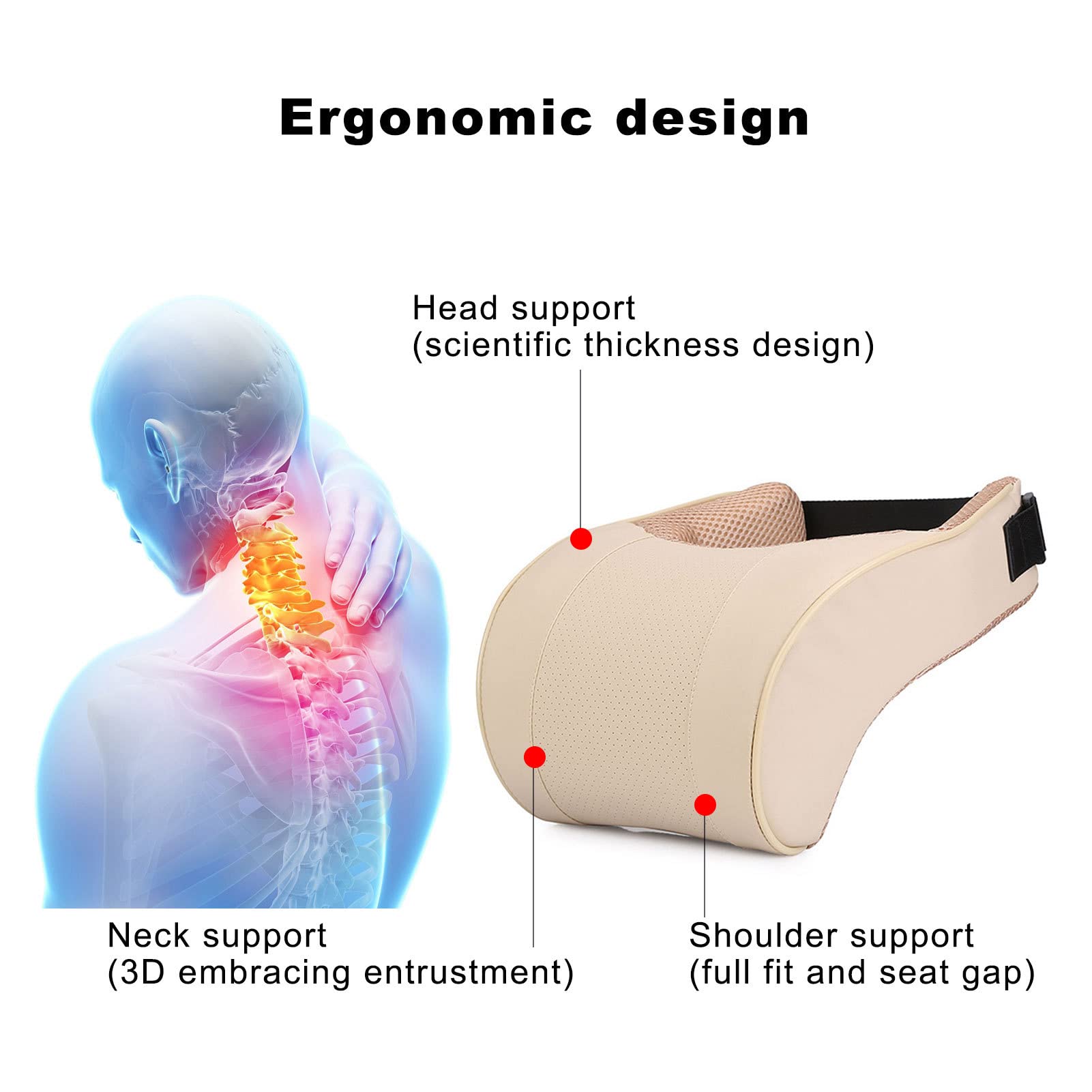 Cuscino di Supporto per Il Collo dell'auto, Cuscino per poggiatesta per la Guida, Cinturino Regolabile in Pelle PU Supporto per poggiatesta cervicale Automatico Morbido, Cuscino per seggiolino Auto