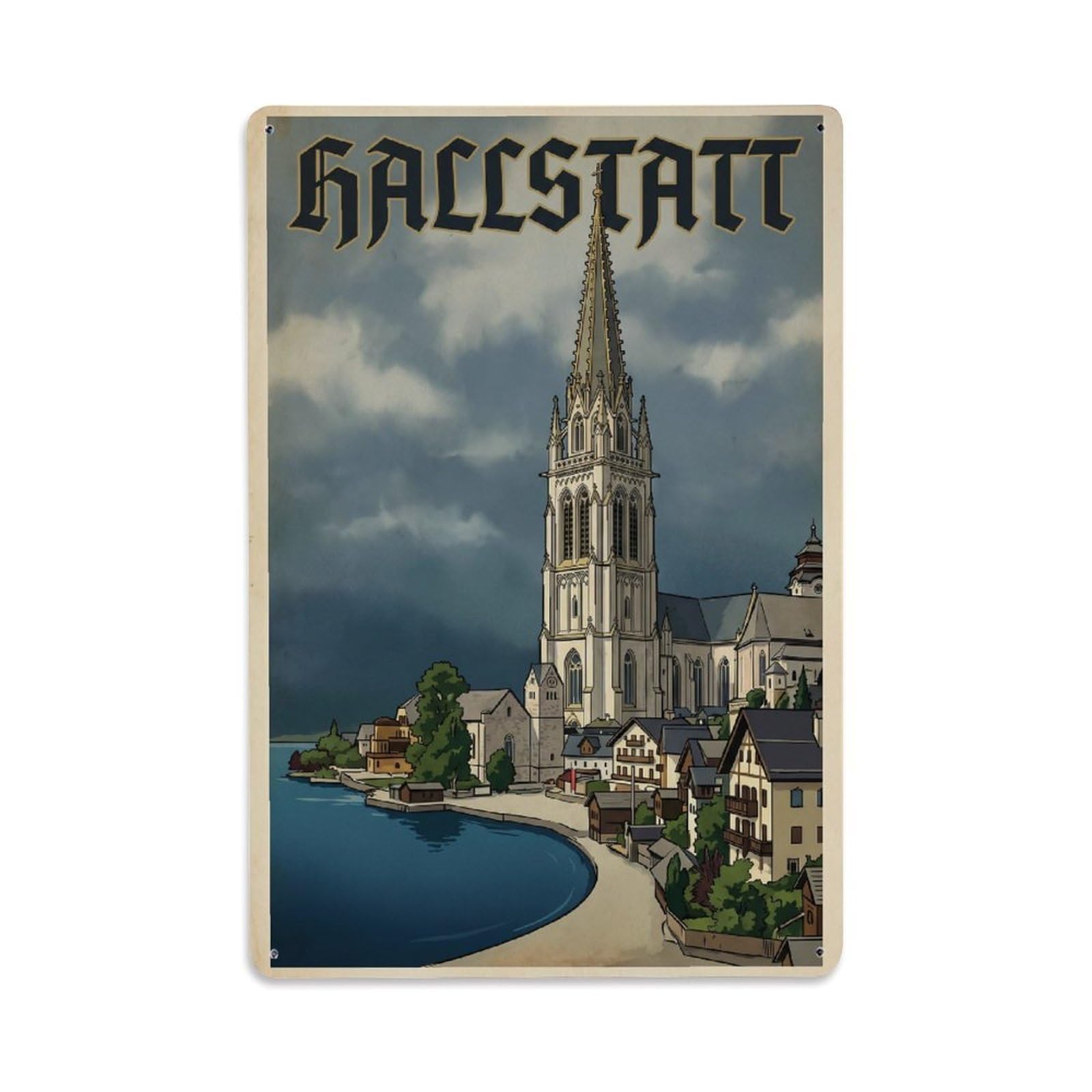 Gead 8X12inch Style Vintage Travel Austria Church Spire Metal Tin Sign