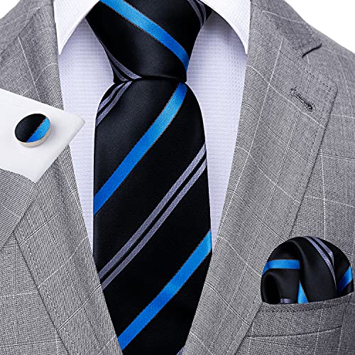 Image of Barry.Wang Plaid Ties for Men Silk Necktie Handkerchief Cuff Links Set