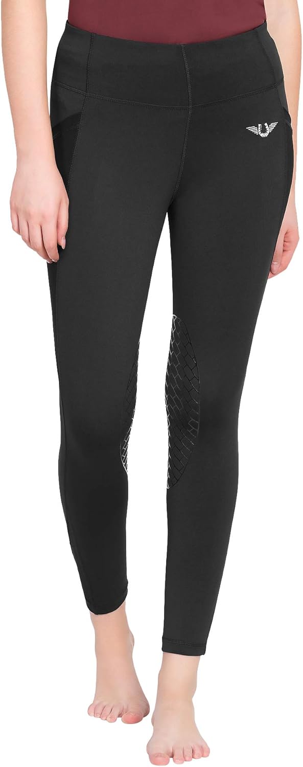 TuffRider Ladies Minerva EquiCool Riding Tights – Silicone Knee Patches, Horse Riding Tights