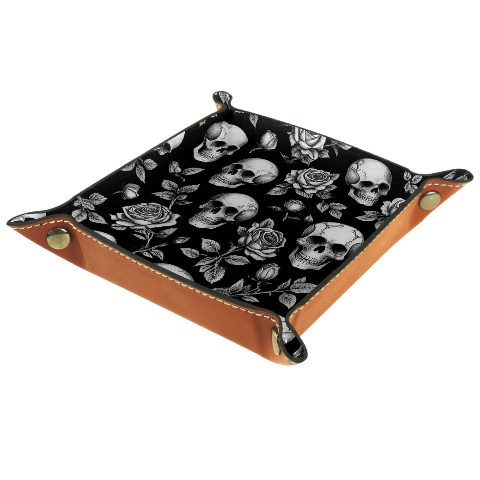VAPOKF Skeleton Rose Portable Folding Dice Rolling Tray, Microfiber Leather Dice Holder for Dice Games Like RPG, DND and Other Table Games