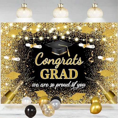 Fondo Graduación 8x6 FT Negro con Brillo Dorado miniatura 1