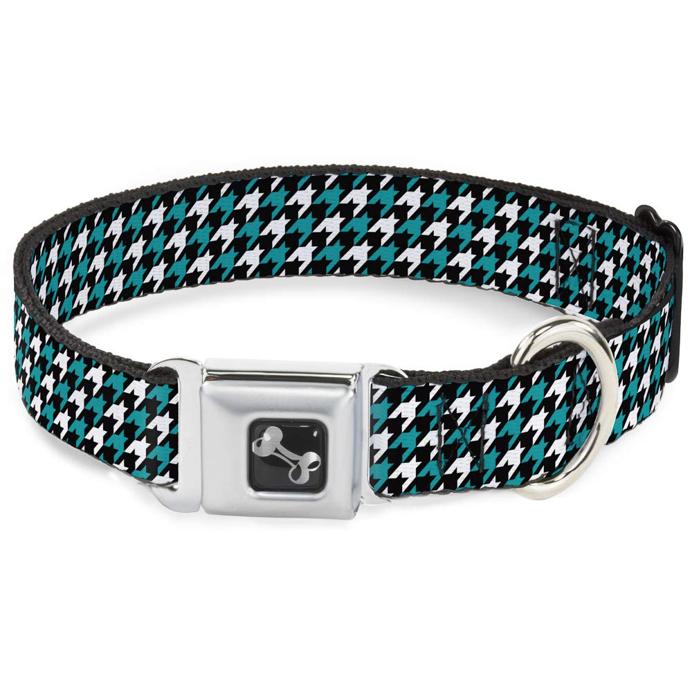 Buckle Down Pied-de-Poule Nero/Bianco/Turchese Collare Bone, Small/9 – 38,1 cm