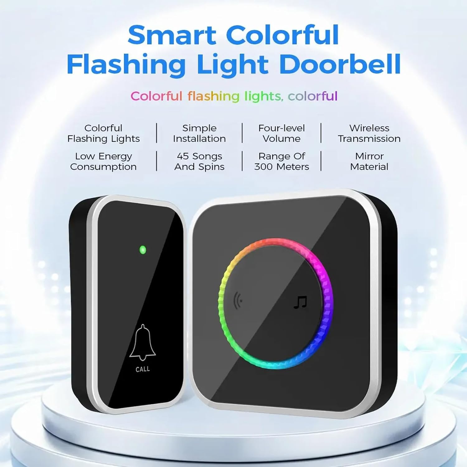 Wireless Doorbell – Easy Installation, Waterproof, 45 Chimes, Colorful LED, 1000FT Range, for Home Office Apartment Classroom (C*1)