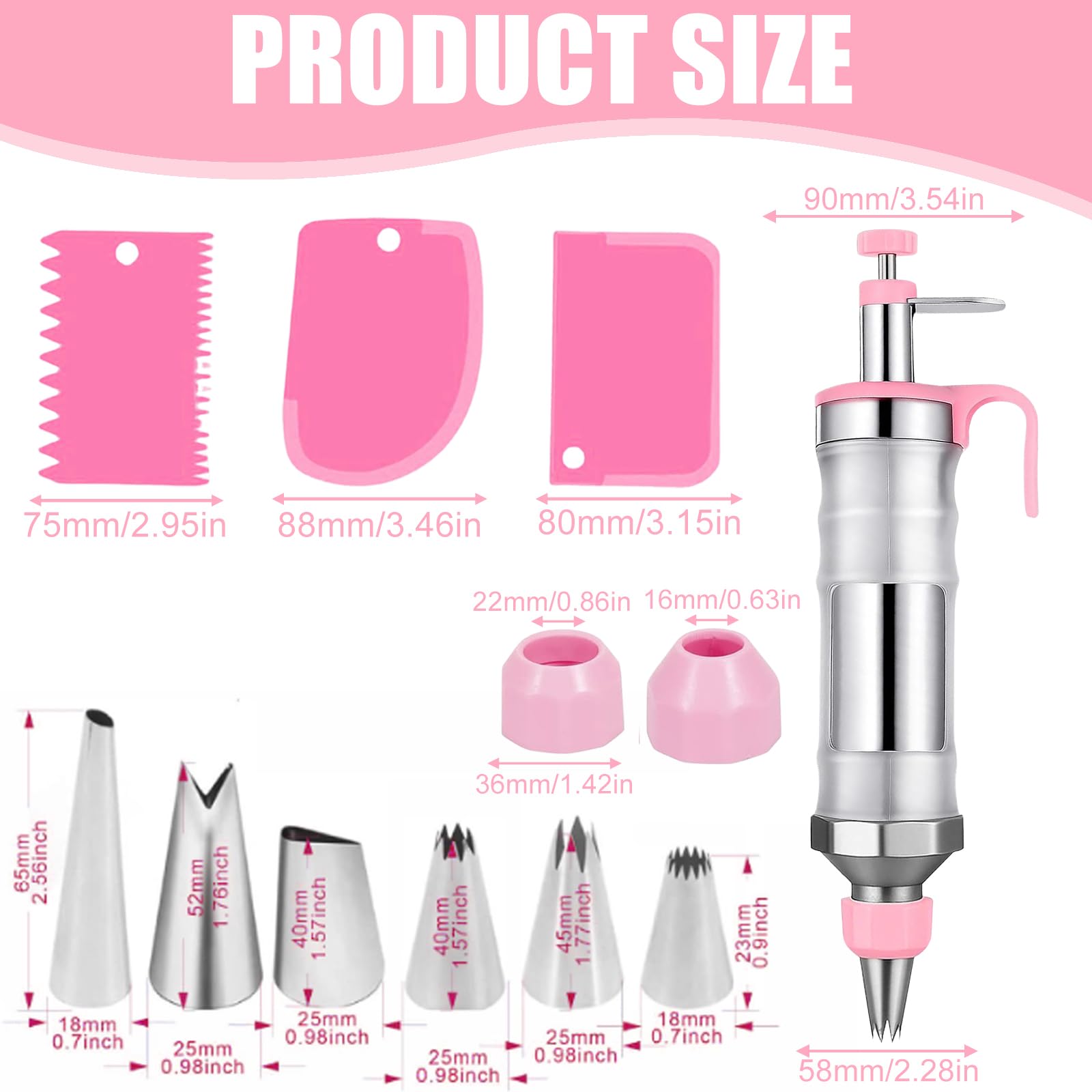 Seringue à gâteau en acier inoxydable avec 6 douilles, seringue à crème professionnelle, réutilisable, accessoire de pâtisserie pour décoration de gâteaux, beignets, cupcakes, pâtisseries (rose)