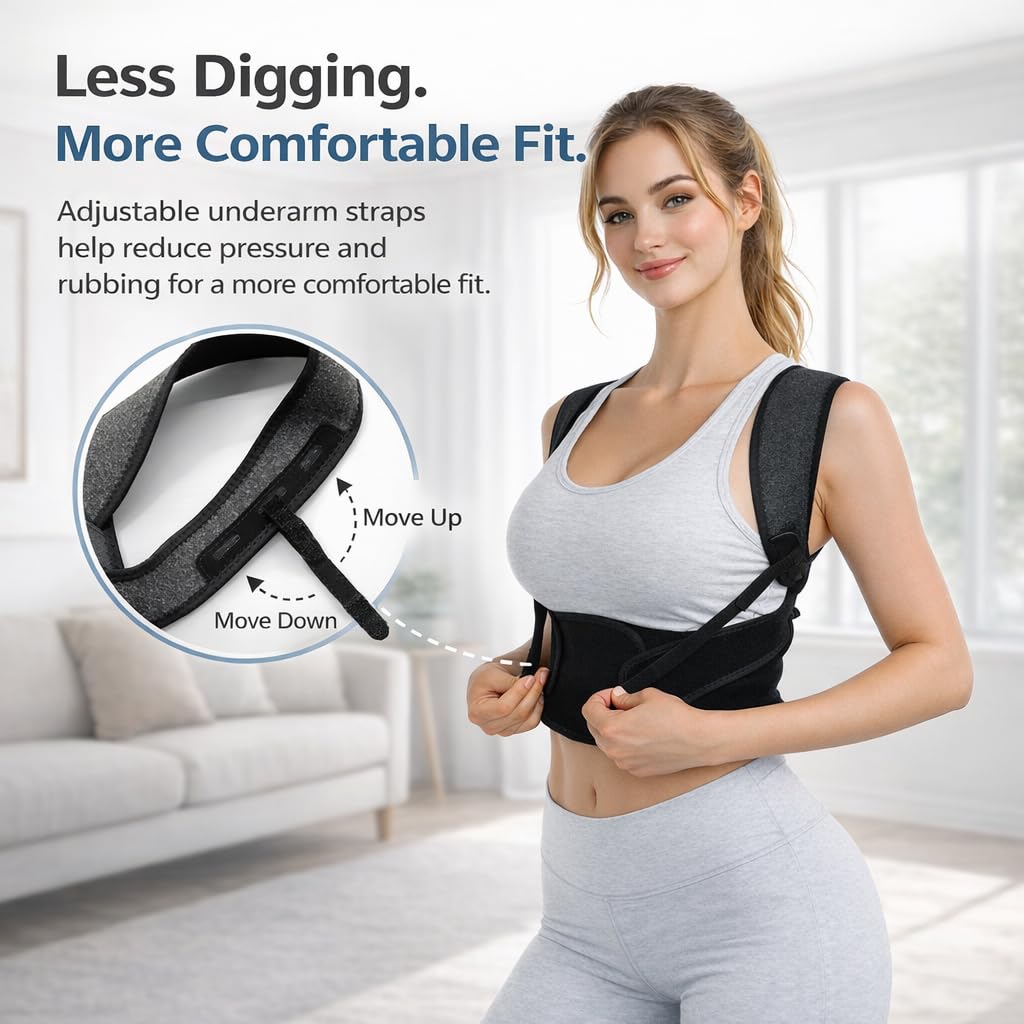 Posture Corrector for Women, Adjustable Upper-Back Brace for Shoulder & Upper-Back Pain Relief - Aesthetically Designed & Breathable Back Straightener, Helps Improve Rounded Shoulders, Slouching & Poor Posture, Discreet Under Clothes