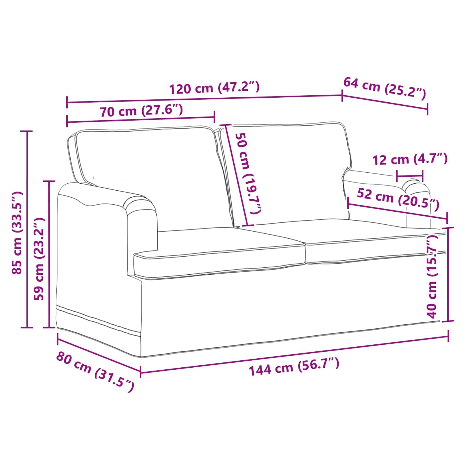 Mini Sofa 144x80x85 cm Creme mit Schwarzen Beinen Stoffbezug Ergonomisches 2-Sitzer Couch für Living Room Bedroom Erstwohnung Modernes Design Robustes Metallgestell