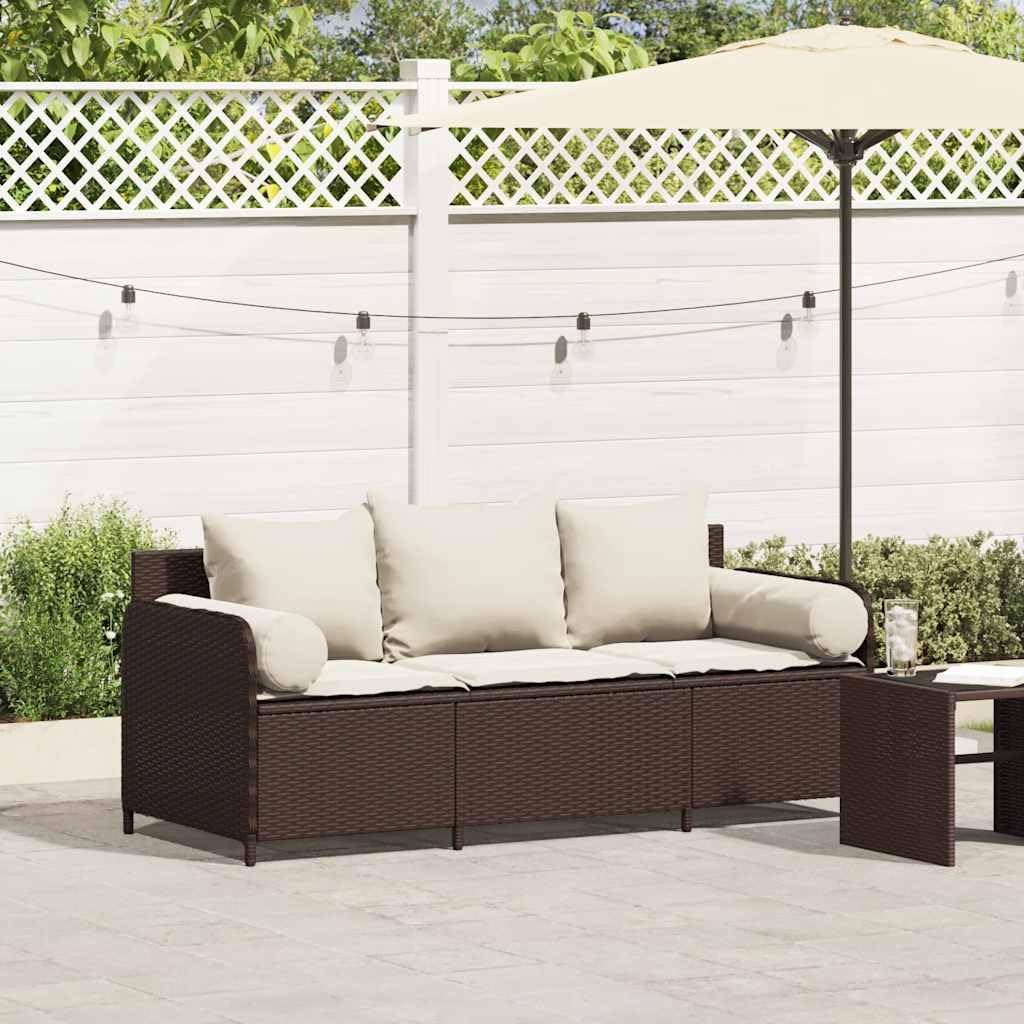 vidaXL Sofá de jardín con Cojines 3 plazas ratán sintético marrón, sofá de Exterior, Muebles de jardín, Muebles de Patio, Asientos de jardín