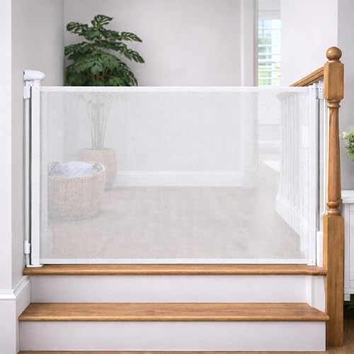 Miniatura 4 de Puerta de seguridad de malla retráctil, puerta para mascotas, puerta para bebé, 33 pulgadas de alto, se extiende hasta 55 pulgadas de ancho, para