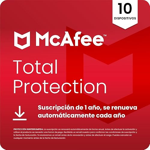 McAfee Total Protection para 10 Dispositivos 2026 | Antivirus, VPN, software de seguridad, gestor de contraseñas, | Suscripción de 1 año con renovación automática | Descargar - Chollo en Software