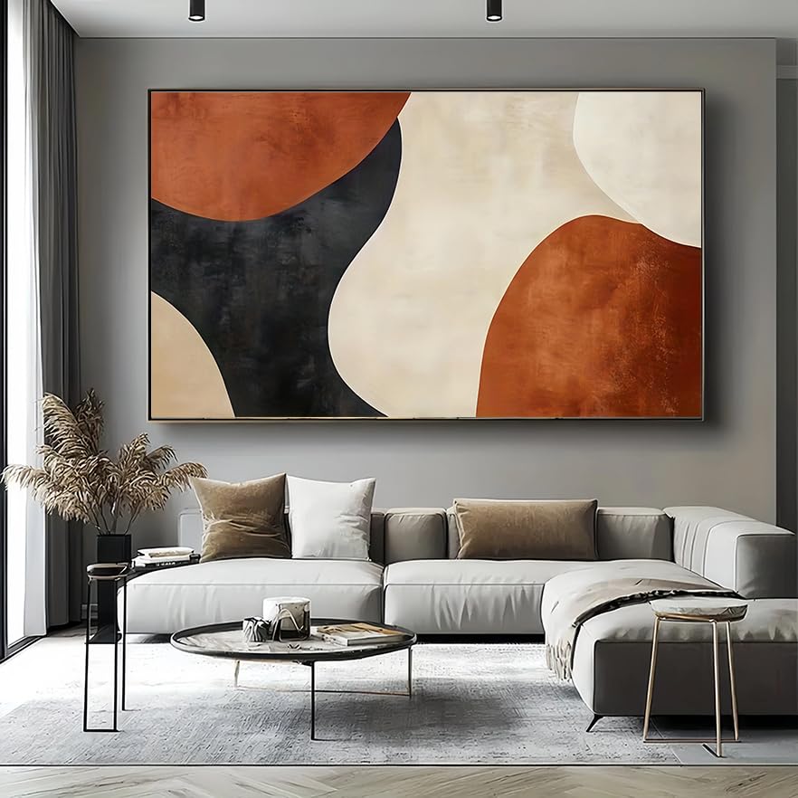 Tableau abstrait moderne 60x90 cm avec cadre intérieur géométrique neutre