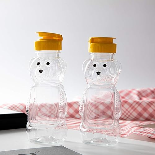 Miniatura 5 de Bekith Paquete de 16 frascos de plástico de 8 onzas líquidas de miel de oso, botella de miel vacía con tapa abatible para almacenar y dispensar