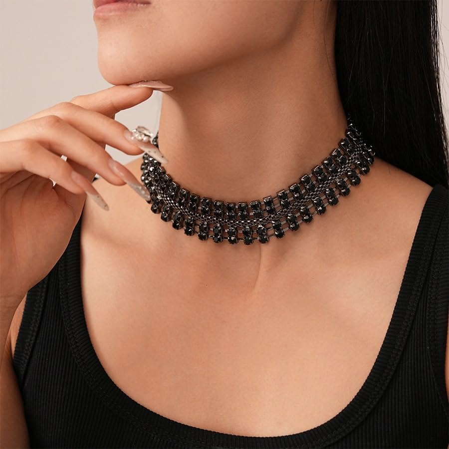 Gold Black Choker Necklace for Women Bridesmaid Wedding Prom Necklaces Halloween Fall Necklaces Accessories Rhinestone Gargantillas De Mujer Elegantes Christmas Graduation Jewelry - Image 3