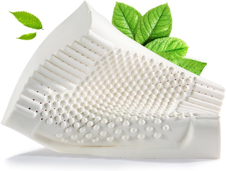 Noyoke 20"x12" Cervical Spine Protection Massage Natural Latex Pillow with Pillowcase (50x30x10-8cm)