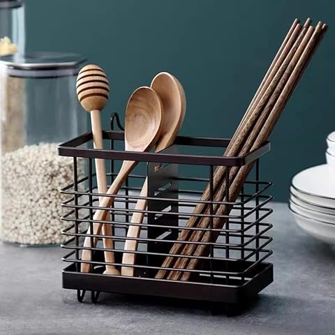 Ntmaichy Kitchen Utensil Holder,Stainless Steel Cutlery Storage Rack Brown Cutlery Drainer Cutlery Holder Cover