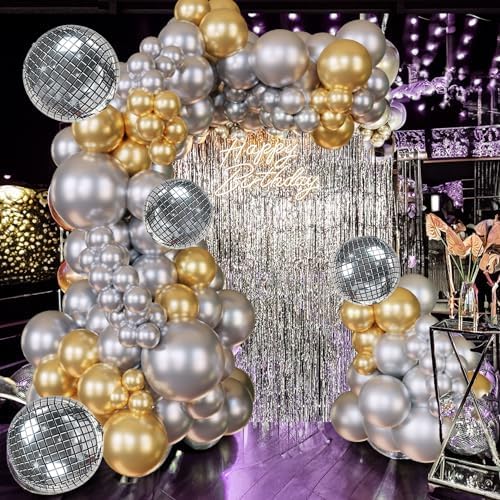 124Pcs Silver and Gold Garland Balloons Metallic Balloon Arch Kit...