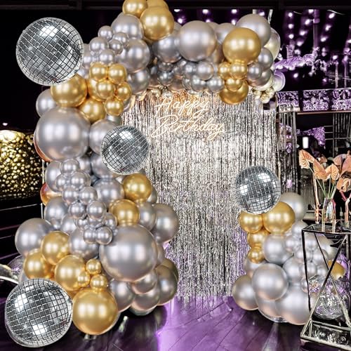 124Pcs Silver and Gold Garland Balloons Metallic...