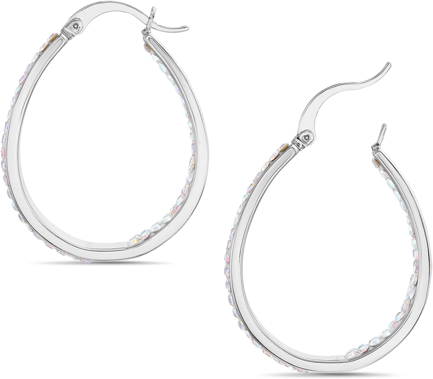 Devin Rose Oval Inside Outside Hoop Earrings for Women Faceted Sparkle Crystals - Image 6