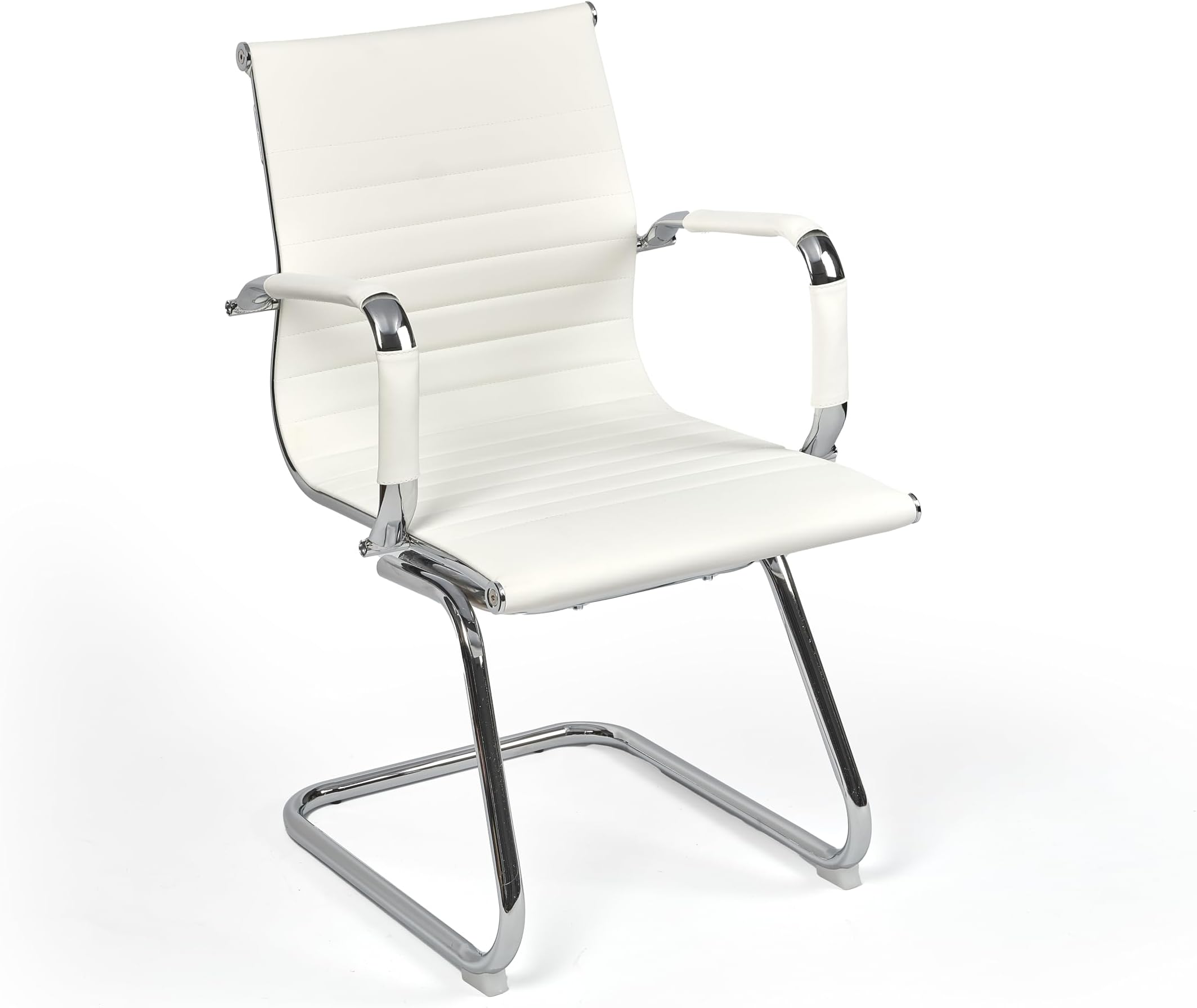 EVRE Office Boardroom Desk Chair Chrome Frame Finish with PU Leather White