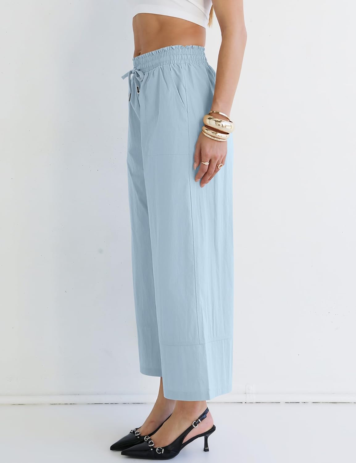 LOMON Women's Wide Leg Pants Dressy Casual Palazzo Pants Flowy Slacks Elastic Waist with Pockets - Image 2