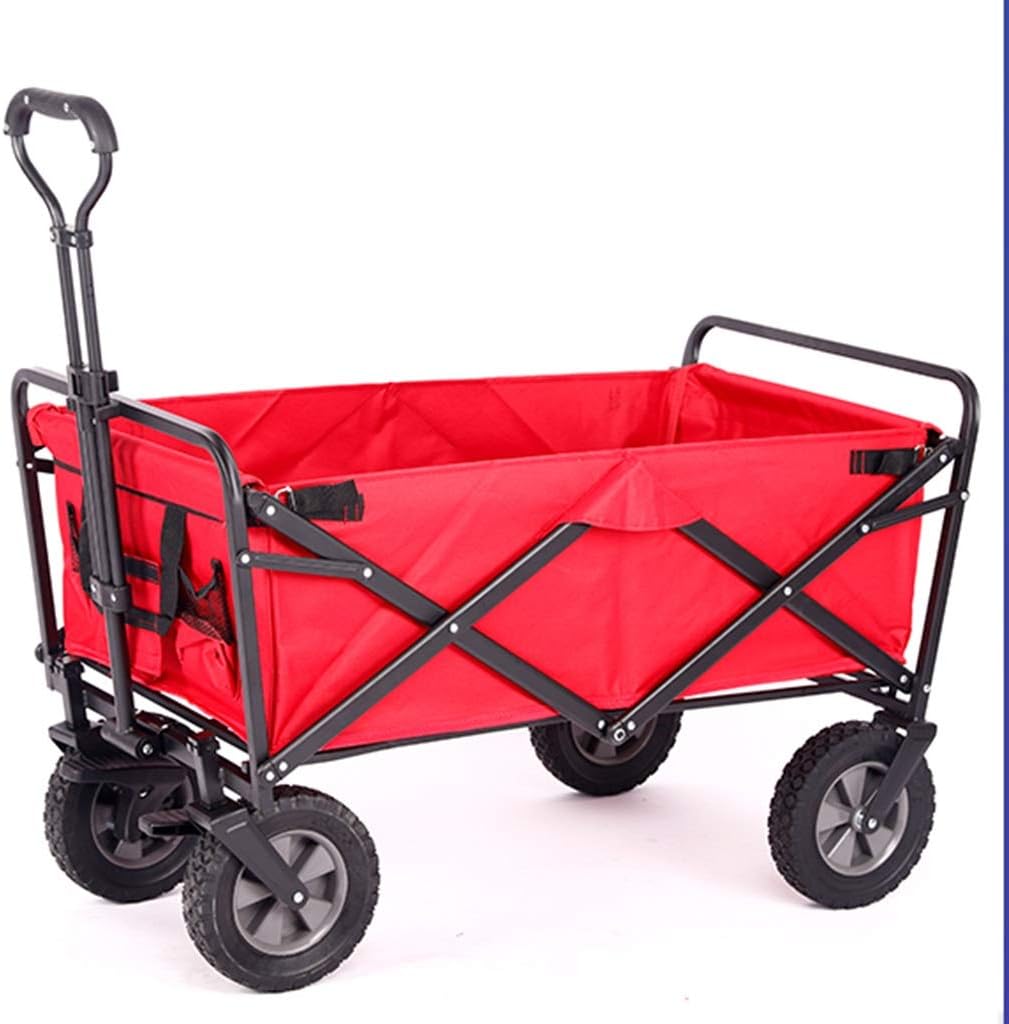 Shopping Cart Carts Outdoor Camping Trolley Picnic Fishing Folding Wagon with Brake Grocery Portable Trailer Load 100kg Shopping Baskets (Color : Ren, Size : 80 * 50 * 28cm)