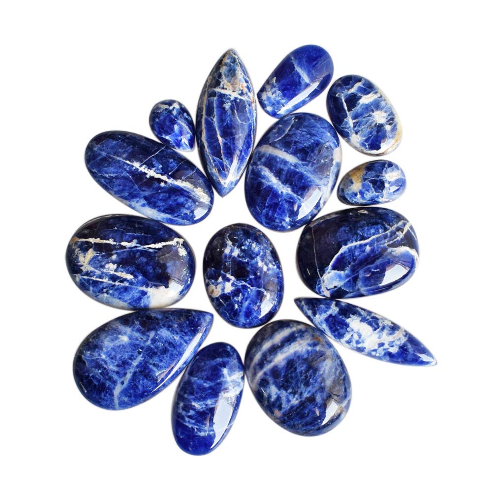 ABC Jewelry Mart Natural Blue Sodalite 14 Pieces Lot Cabochon, Jewellery Making Gemstone, Ring Stone