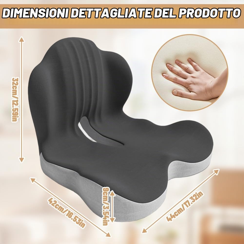Cuscino ortopedico per sedile con supporto lombare, cuscino per sedile in memory foam, cuscino in memory foam per coccige, cuscino di supporto lombare per sciatica e coccige, cuscino per emorroidi per