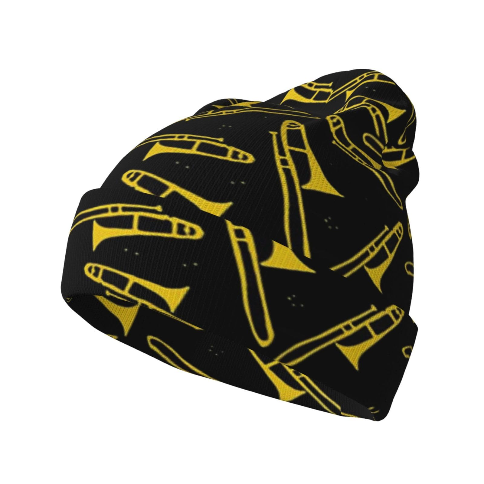 Lfeartesa Unisex As Picture Black And Yellow Trombone,Pullover Knit Hat Skull Cap Polyester Balaclava Slouchy Beanie Running Hat