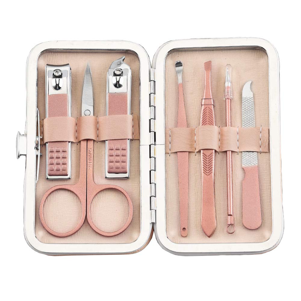 Professional stainless steel manicure and beauty set, Nail Art Manicure and toenail tool set, beauty manicure and nail file tool set, stainless steel nail clipper set 7pcs (Rose Gold)
