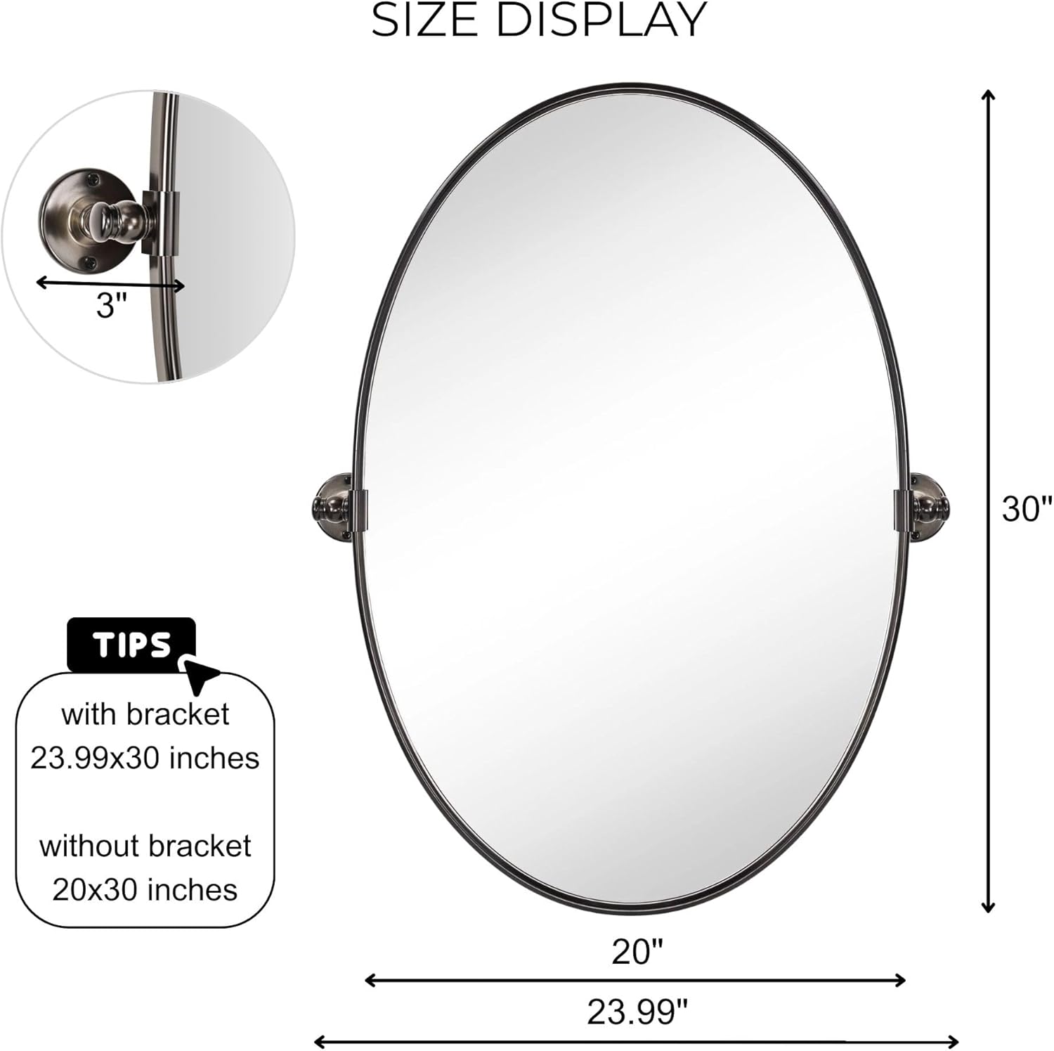 TEHOME Farmhouse Oil Rubbed Bronze Oval Metal Pivot Bathroom Vanity Mirror Tilting Beveled Vanity Mirrors for Wall, Overall 23.99 x 30 inches (Mirrror 20 x 30 inches)