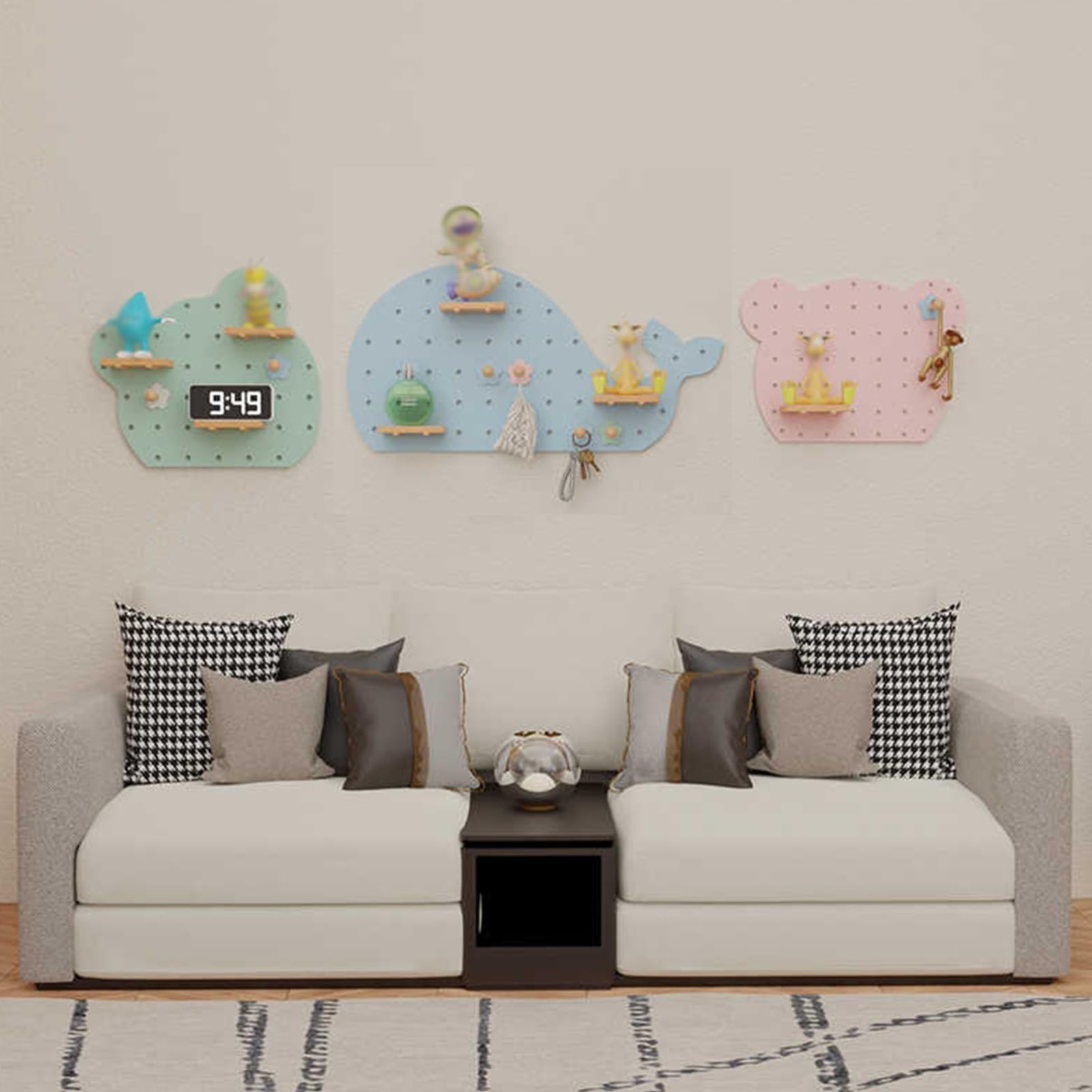 Stecktafel-Display mit Regal und Haken, kleine Wand-Stecktafel-Organizer für Schlafzimmer, Garage, Wohnzimmer, Büro, Spielzimmer – vielseitige Aufbewahrungslösung
