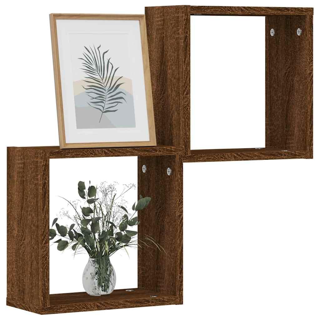 vidaXL Wall Cube Shelves 2 pcs Brown Oak 30x15x30 cm, cube storage, cube organiser, floating shelf, cube shelf, cube storage organiser