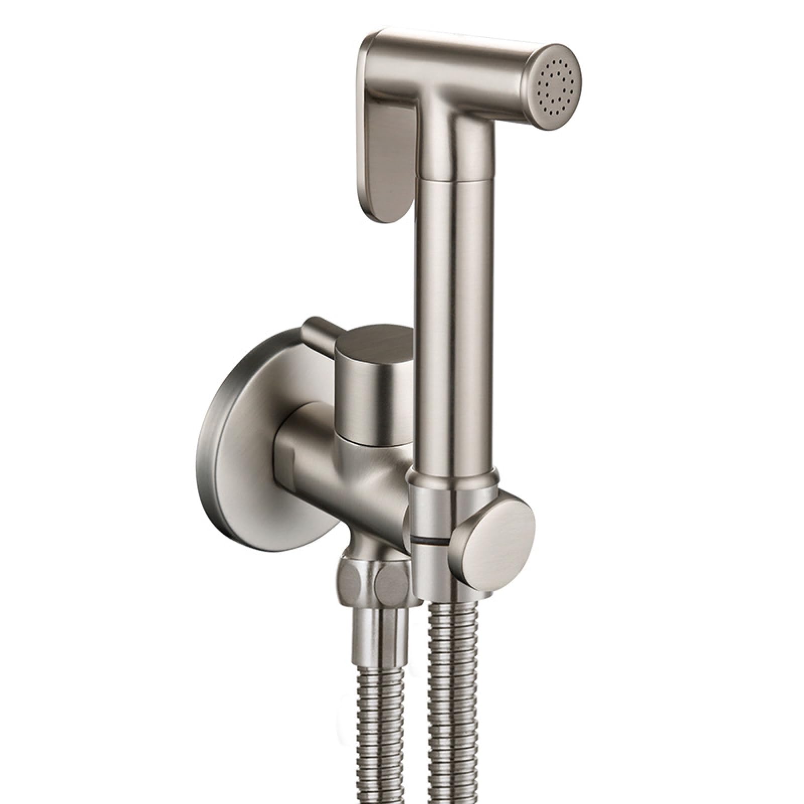 Bidet Portatile per WC Rubinetto Bidet In Ottone Montaggio A Parete Idroscopino per WC Maniglia Singola Montaggio A Foro Singolo,Nichel Spazzolato