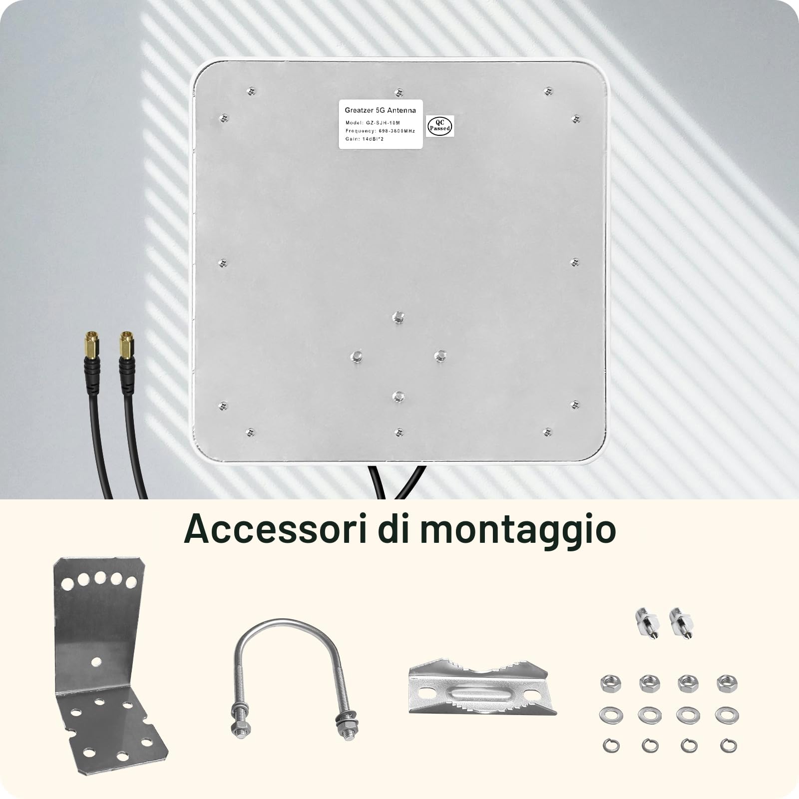 Antenna 5G Antenna 4G LTE Esterna Doppia Polarizzazione 14DBi Antenna WiFi 698-2700 | 3300-3800 MHz Antenna Direzionale Router Antenna Esterna MIMO SMA / 2 x TS9 Antenne, 2x10M Cable,3G/4G/5G/GSM/GPRS