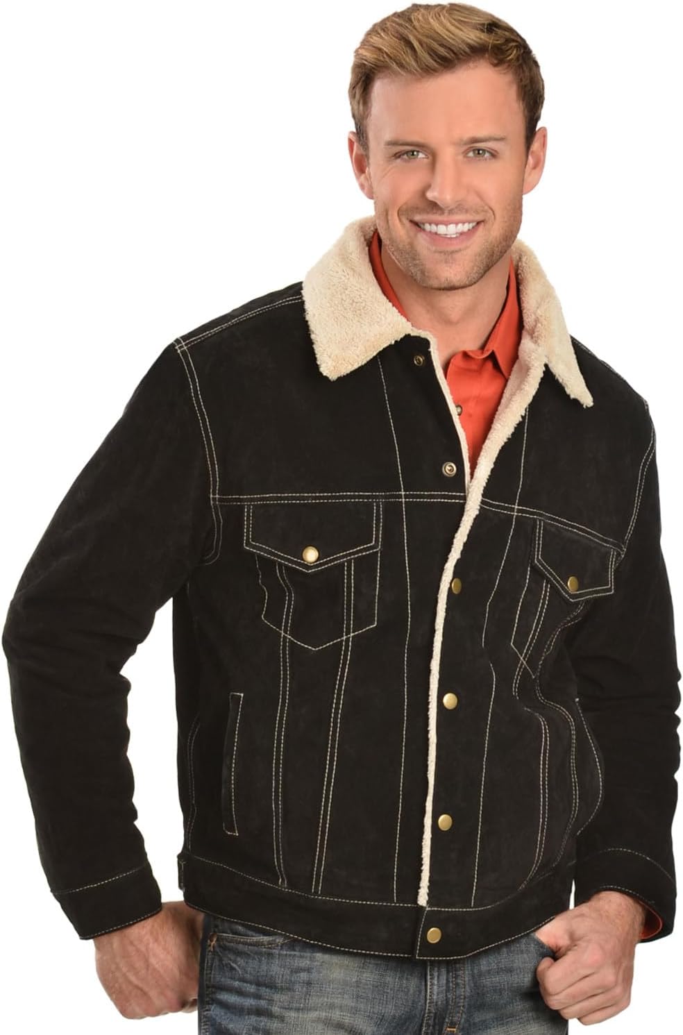 Scully Men's Sherpa Lined Boar Suede Jacket Black X-