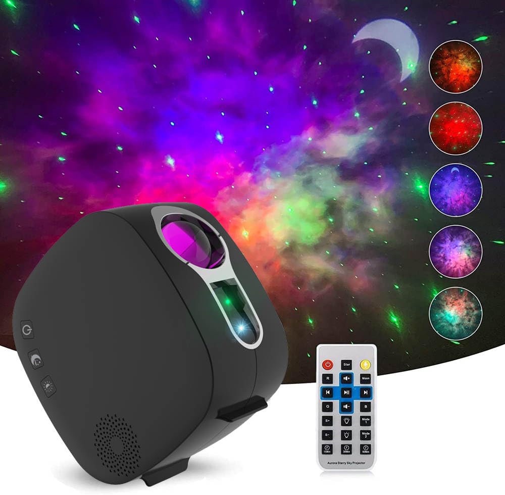 Moon Star Projector Night Light Bluetooth Music Speaker, Moon Nebula Light Projector with Remote Control, Galaxy Projector for Bedroom Ceiling for Adults Kids (Black)