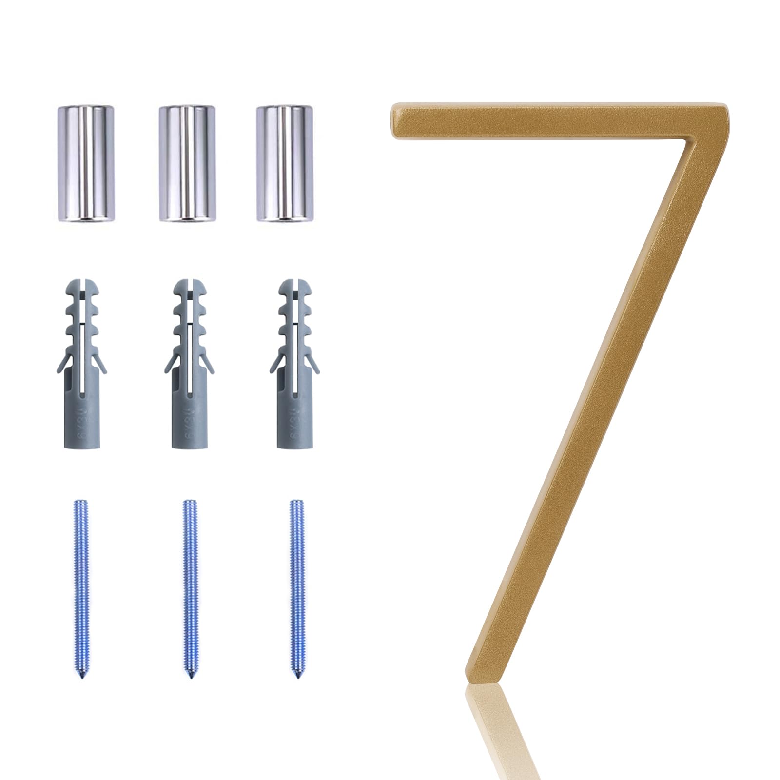Photo 1 of Floating House Number Modern House Numbers 5 inch, Deamos Zinc Alloy Home Address Number for House with Reflective Finish Brass Floating Mount or Flush Mount Zinc Alloy [Number 7]