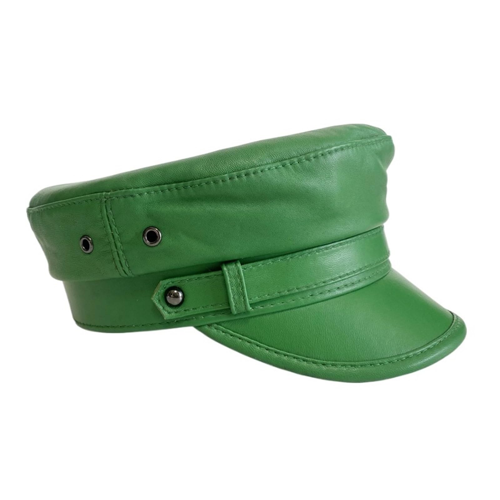 Gorra Militar Verde de Cuero Genuino, Gorra Militar, Sombreros Marineros for Mujeres y Hombres, Gorro cadete de Viaje, Sombrero Militar de Piel de Oveja