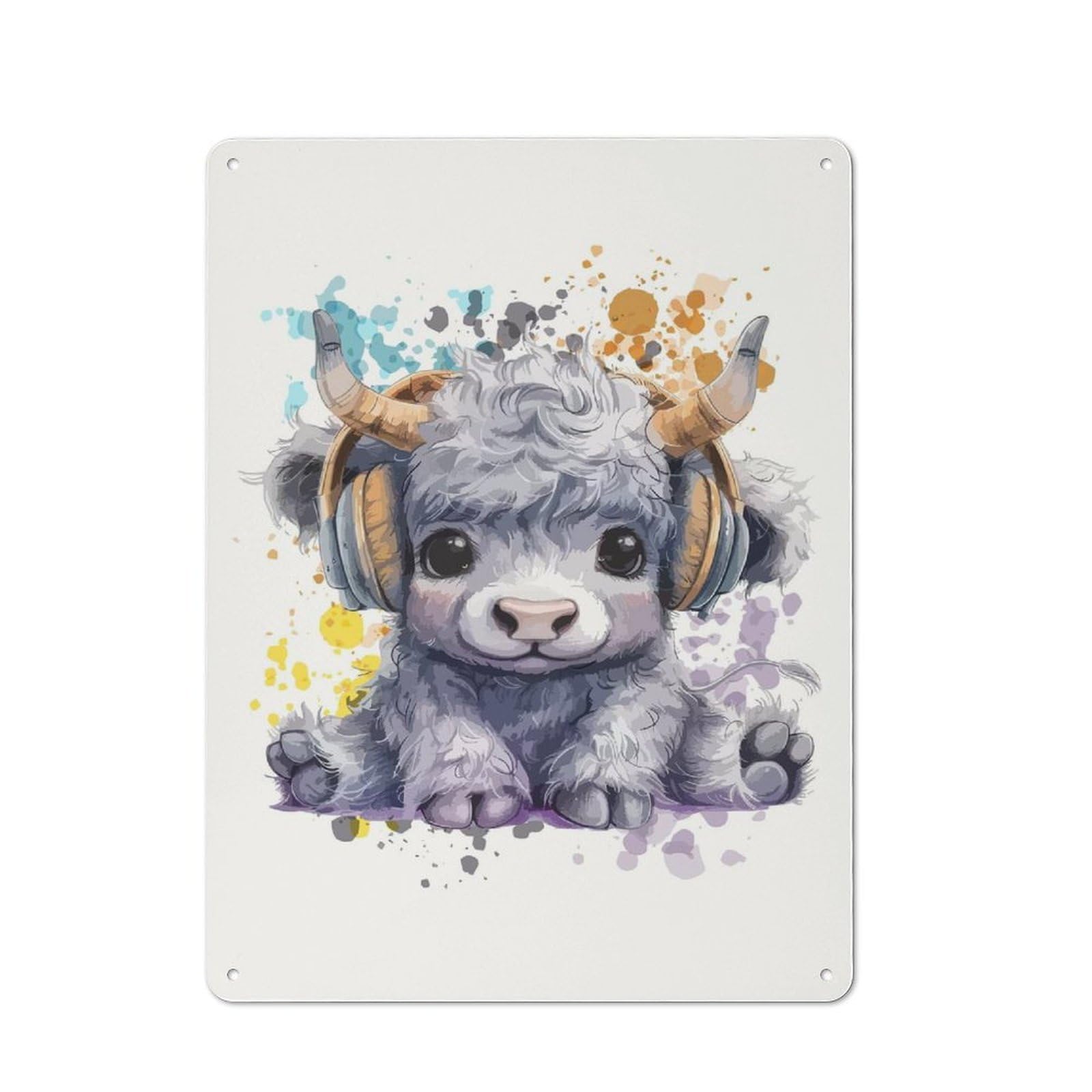 Junmoney Style-8 Retro Cute Highland Cow Music Gamer Metal Gift Sign 40X30cm, Home Wall Decor For Flat, Dorm Room, Lounge Or Cafe
