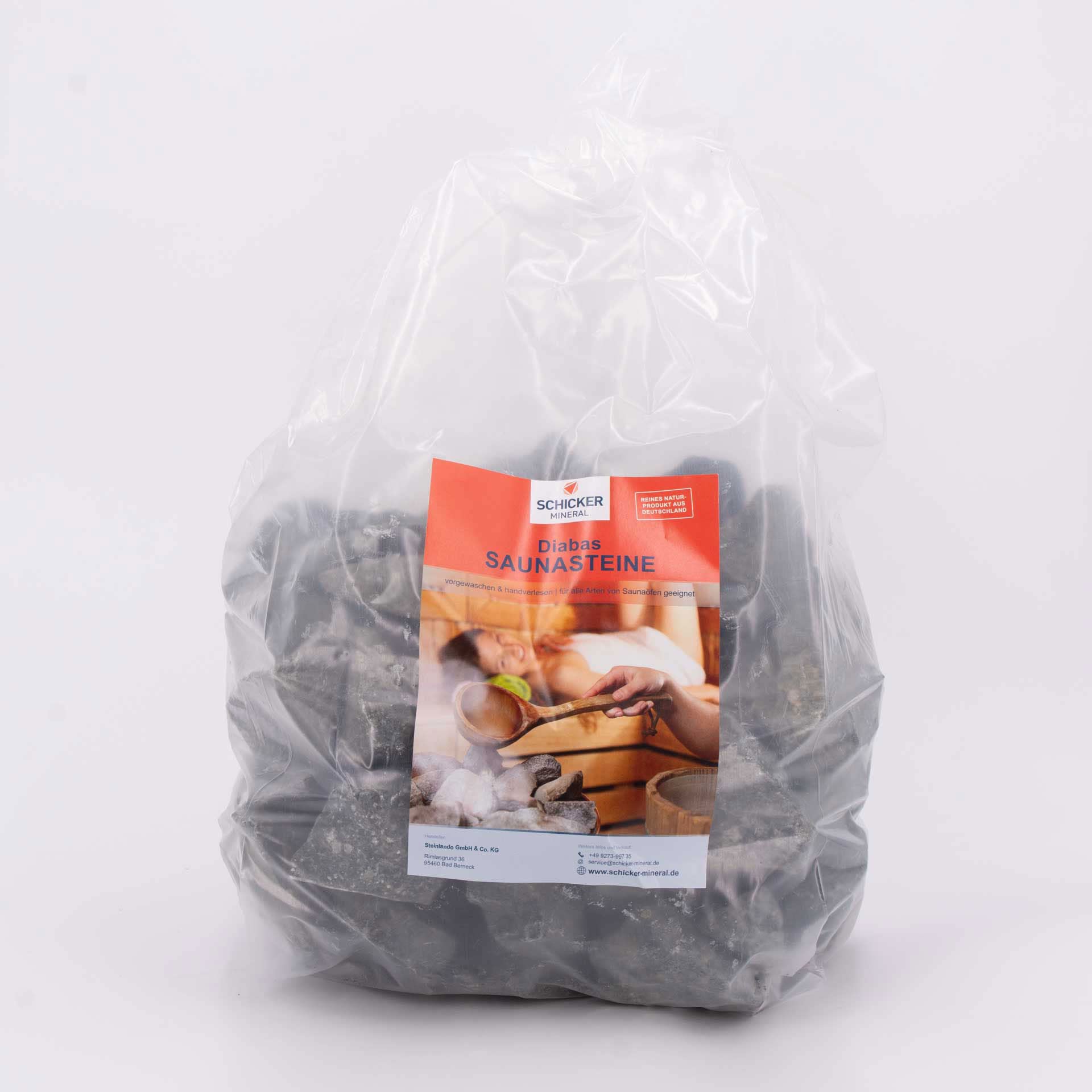 Schicker Mineral Pierres de sauna en diabase, Ø 5–8cm, 20kg, fortes inertie et résistance thermiques, sélectionnées à la main en Allemagne, pour poêles électriques et à bois, infusion vapeur régulière