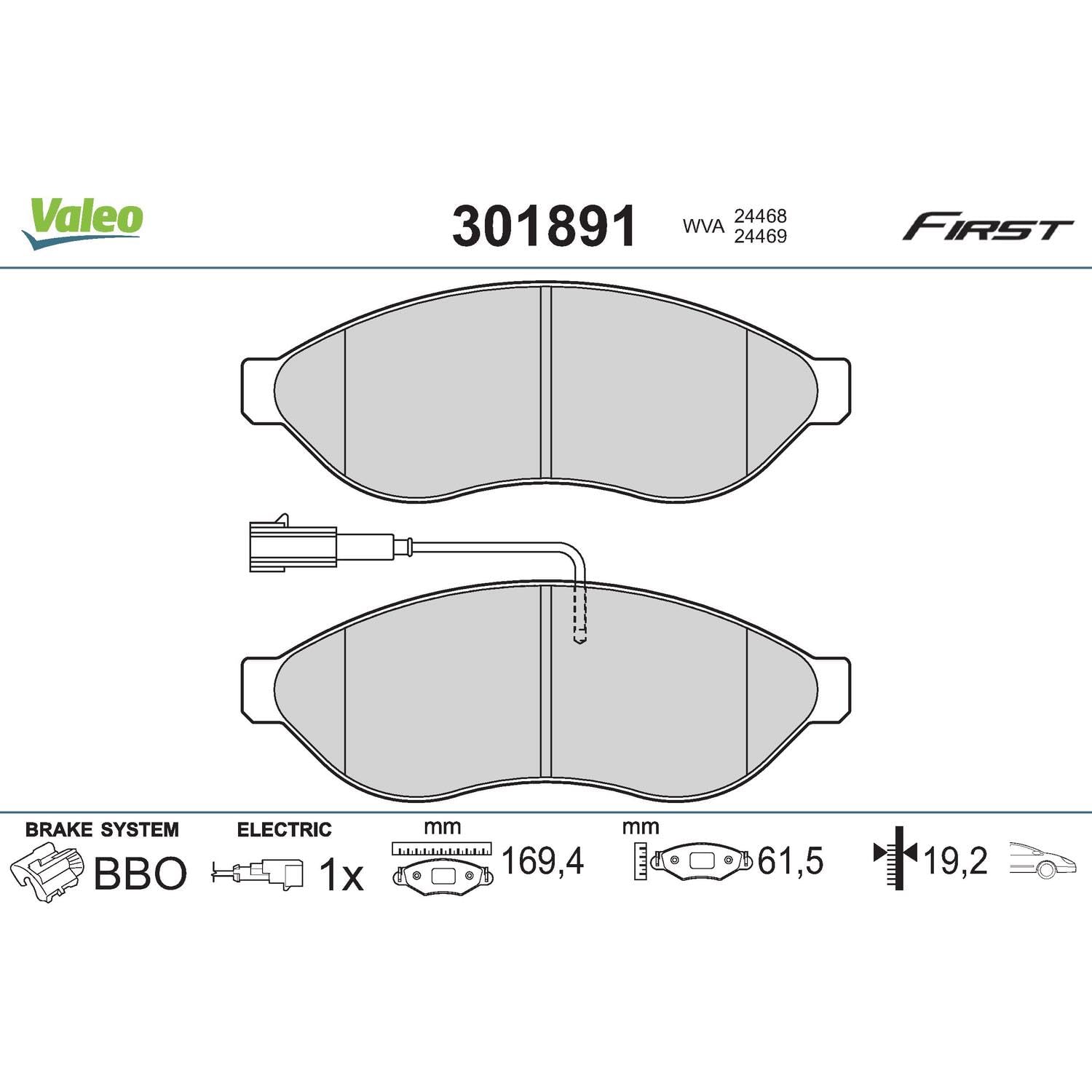 VALEO Kit pastiglie freno, Freno a disco 301891 Compatibile con: CITROËN JUMPER II Bus, JUMPER II Kasten, JUMPER II Pritsche/Fahrgestell, FIAT DUCATO Bus, DUCATO Kasten, DUCATO Pritsche/Fahrgestell