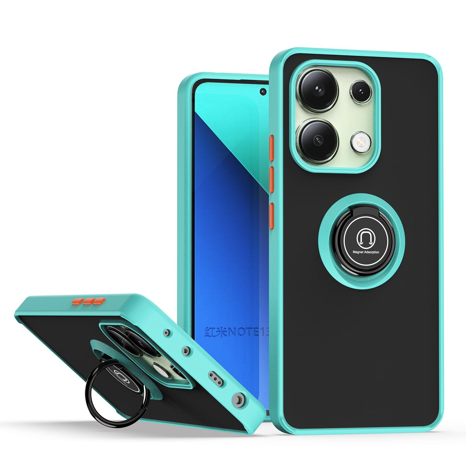 XINYEXIN Cover Per Xiaomi 13 Pro Con Supporto Anello Girevole 360° – Custodia Antiurdo Traslucida Blu Reale