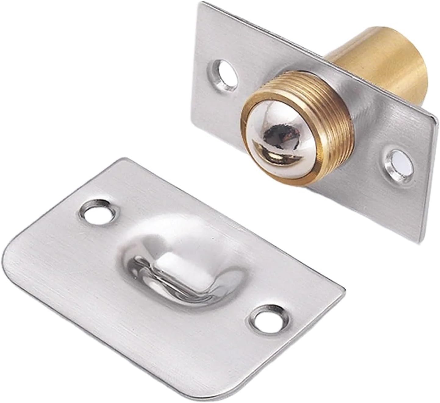 2PCS Furniture Door Latch Spring Invisible Wooden Cabinet Door Beads Lock Closet Ball Catch Latch Catcher Door Latches Touch, Silver