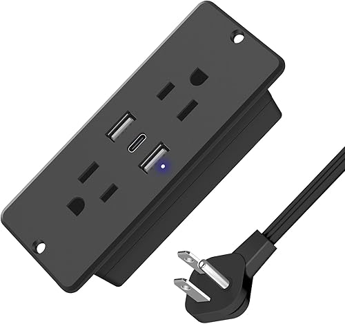 HHSOET Regleta de alimentación de carga rápida de 20 W con USB-C, 2 enchufes de CA, 2 puertos USB, cable de alimentación de 10 pies, color negro