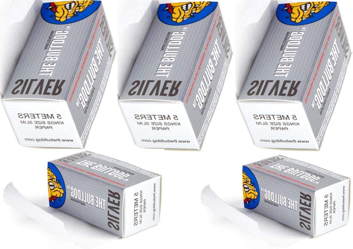 The Bulldog Amsterdam Rolling Paper King Size Slim Rolls Silver | 5 metres Long and 44mm Wide | Multipack of 5 Booklets