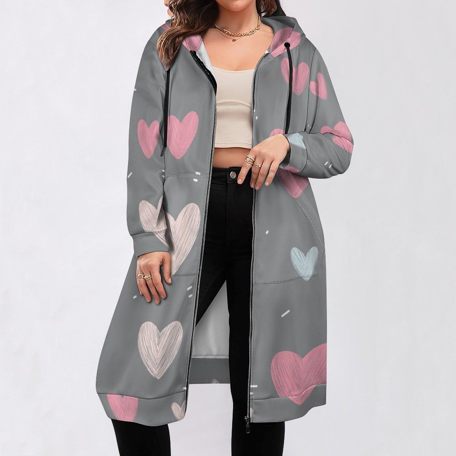Felpa Donna con Zip Felpe Sportiva con Tasche E Cappuccio Motivo d'Amore Morbida Invernale Giacca Regolabile Confortevole per Uso Quotidiano Casual