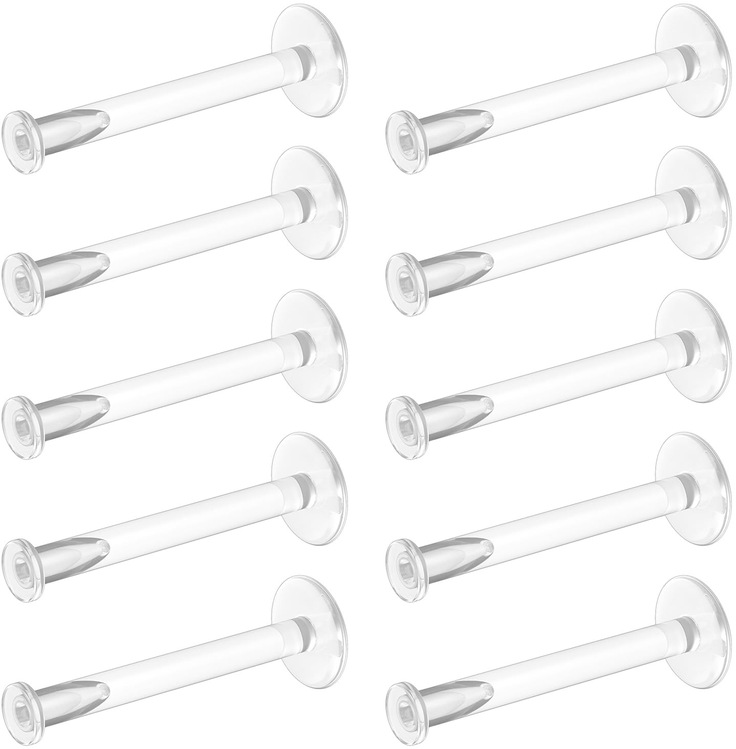 Bioflex Clear Earrings for Sports, Work, School, Surgery, MRI - Clear Piercing Jewelry Labret Studs for Ears, Cartilage, Helix, Tragus, Lip, Medusa, Monroe - Flat Push-In Plastic Earrings (16g, 18g) Piercing Retainers