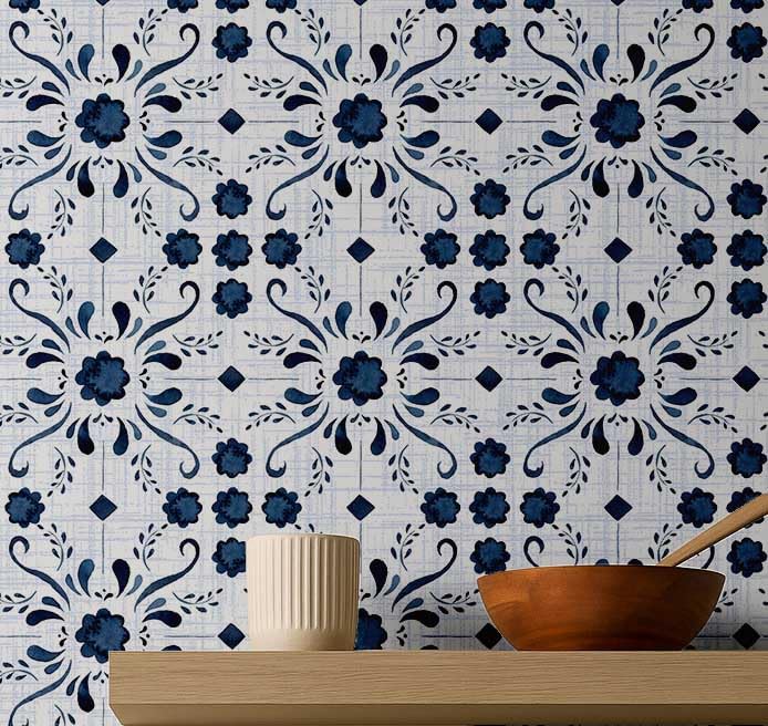 Rouleau vinyle autocollant médaillon floral bleu S4Sassy : relooker sa crédence sans effort