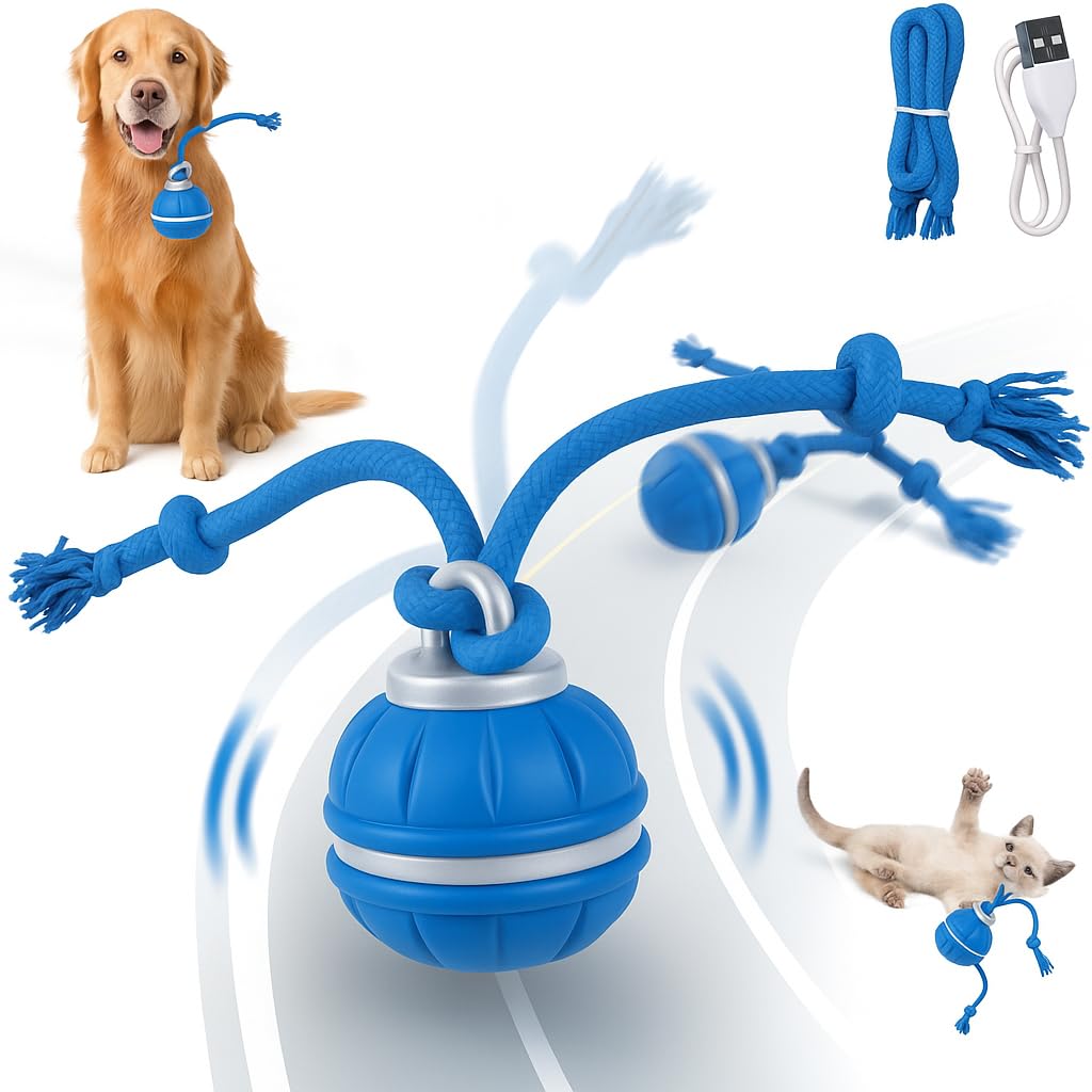 Blue Interactive Dog Toy - Smart Moving Rolling Toy for Puppies Small Dogs USB Rechargeable Automatic Pet Ball